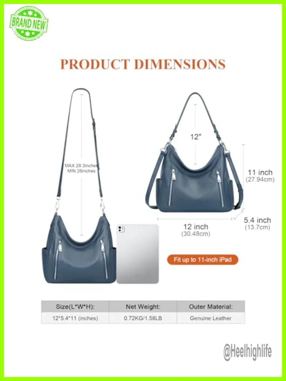 Genuine Leather Hobo Bag Crossbody Shoulder Purse with Top Handles Adjustable